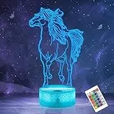 OkiyiD Pferd Geschenke für Mädchen, Pferd 3D Illusion Lampe Pferd Nachtlicht mit Fernbedienung + Touch 16 Farbwechsel + Timer Schreibtischlampen für Mädchen Zimmerdekor (Pferd 3)