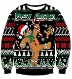 ALISISTER Hässliche Weihnachtspullover Neuheit Lebkuchenmann Drucken Ugly Christmas Sweater Beiläufig Pullover Sweatshirt für Herren XL