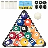 Billard Zubehör Set mit Kugeln 57,2 mm, Dreieck, Kreide, Aufklebern & Ersatzspitzen – Komplettes Pool Tisch Zubehör für Zuhause, Bar und Vereinsspiel