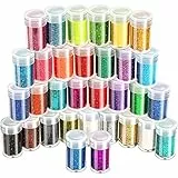 Feiner Glitzer, extra feines Glitzerpulver, LEOBRO sortierter Bastelglitzer für Epoxidharz, Körpernagel-Glitzer, DIY-Glitzer-Becher, Malkarten, Glitzer, Set mit 32 Farben