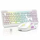 RedThunder K20 Kabelloses Gaming Tastatur und Maus Set, QWERTZ DE Layout, RGB Hintergrundbeleuchtung + Multimedia Funktionstasten, 4800DPI Kabelloses Maus für PC Mac Laptop(Weiß)