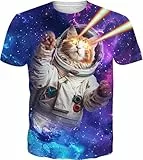 RAISEVERN Unisex-Sommer-T-Shirts, Rundhalsausschnitt, cooles kurzärmeliges T-Shirt mit lustigem Grafikdruck, lässiges T-Shirt, C-cat 22, XX-Large