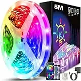 Keepsmile LED Strip 5M RGB, Bluetooth LED Streifen mit APP & Fernbedienung, Musik Sync, Dimmbar Farbwechsel Lichtband, Selbstklebend LED Beleuchtung für Zimmer, Schlafzimmer, Gaming, Party & Deko