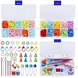 381 Stücke Stricken Zubehör, Stricken Werkzeuge Set, Bunte Strick Markierer mit Maschenmarker Ringe, Maschenhalter, Stricken Nadlen und Plastik Aufbewahrungsbox für Stricken Häkeln Handwerk