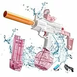 Wasserpistole Elektrisch, Wasserpistole Spielzeug Für Kinder Erwachsene, Wasserspritzpistole Groß Kapazität 8-10M Langer Reichweiter Für Badestrand Party Sommer Pool Wasserspielzeug (Lang Rosa)