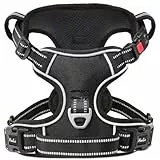 HEELE Hundegeschirr, Brustgeschirre für Hunde, Laufgeschirre Hund mit abschließbarem Schnappverschluss, einstellbare reflektierende Hundegeschirre, Offen am Hals, Anti Zug Dog Harness, Schwarz, M
