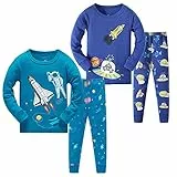 LOLPIP Schlafanzug für Jungen, langärmelig, 4-teilig, kleine Kinder, Schlafanzug-Set Blue Rocket 4 Stück 10 Jahre
