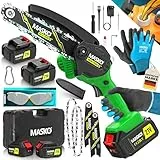MASKO® Mini Kettensäge 800W, 6 Zoll, 8000mAh Akku | Elektrische Motorsäge mit Automatischem Ölsystem | Handkettensäge für Astschnitte & Holzarbeiten | Inkl. Koffer, 2x 4000mAh Akkus & 2x Ersatzketten