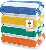 Utopia Towels - Große Strandtücher Cabana-Streifen (76 x 152 cm) - 100% gesponnene Baumwolle, weich und saugfähige Handtücher (4er-Pack, Blau, Gelb, Grün und Orange)