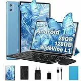 DEERTiME 2025 Neueste Android 14 Tablet 10 Zoll, 20GB RAM+128GB ROM/TF 2TB, WLAN 6, 5G+2.4G WLAN,8-Core,WideVine L1,1280 * 800 FHD IPS,6000mAh,8MP+5MP,BT5.0,GMS Tablet Mit Tastatur und Maus - Blau