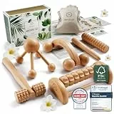 HELDSON® Massage Set Holz [6 Teile] FSC®100% - Diverse Massagegeräte & Massage Roller - Fußmassage, Kopfmassage, Triggerpunkt Drücker - Entspannung - Ostern Geschenke - Anti Cellulite, Stress