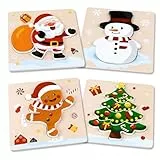 DTYDECLE 4 Stück Weihnachts Holzpuzzle für Kinder, Holzpuzzle Montessori-Spielzeug Lernspielzeug Schneemann Weihnachtsmann Lernspielzeug für Kinder