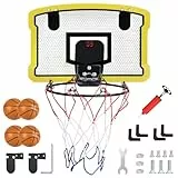 DBREAKS Mini Basketballkorb mit Elektronische Anzeigetafel, Indoor Hoop Basketballkorb für Kinder, Basketballkörbe Tür mit 4 Bällen, Wandmontage Basketball Reifen fürs Zimmer, Basketball Korb(Gelb)