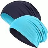 Hatstar 2in1 Wende-Beanie, Reversible Slouch Beanie für Damen & Herren, Türkis/Navy, Jersey Mütze aus Baumwoll-Mix, One Size, atmungsaktiv & bequem, Übergangsmütze, 30°C waschbar