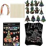 OPUHOHR Weihnachten Kratzbilder Set für Kinder, Weihnachtsbaum Schneemann Regenbogen Kratzbilder, Kratzbilder mit Bändern und Stäbchen für Kinder Weihnachten Geburtstag Party Geschenk