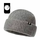 Comhats Herren Damen Graue XL/XXL übergroße Winter Kurze Fischer-Mütze Merinowoll-Mischung Strick-Skull-Watch-Cap extra große Köpfe langlebige warme Mütze für kaltes Wetter