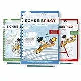 SCHREIBPILOT 3er Set Schreiblernhefte für ABC-Schützen mit vorgeprägten Buchstaben, Zahlen und Wörtern | Lernsystem entwickelt von Lehrern, Professoren und Schülern
