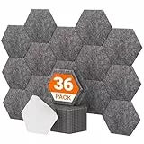 Hexagon Akustikplatten selbstklebend 36 Stücke, TONOR Schallabsorber Schallschutz mit Hochdichte Wandfliesen Schall Dämmung 30x26x0,9cm für Studio, Büro, Akustische Behandlung und Wanddekoration Grau