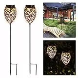Görvitor Solarleuchten Garten, LED Warmlicht Solarlampen für Außen Garten, 69CM Gartenleuchten IP65 Wasserdicht, Solarleuchten für außen Vintage Deko Terrasse Rasen Wegeleuchten (Metall)