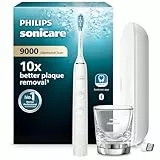 Philips Sonicare DiamondClean 9000 elektrische Zahnbürste, Schallzahnbürste mit App, Drucksensor, 4 Putzmodi, 3 Intensitätsstufen, Ladeglas und USB-Reiseetui, Weiß, Modell HX9911/27