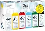 KREUL 42847 - Window Color Aktionsset, 6 x 80 ml Fenstermalfarbe in weiß, gelb, rot, blau und grün, inkl. 80 ml Konturenfarbe in schwarz, für kreative Kinder mit Spezialfolie und Malvorlagen