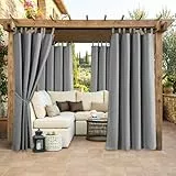 Clothink Outdoor Vorhang Wetterfest Klettverschluss, Outdoorvorhänge Wasserdicht Outdoor Gardinen Sonnenschutz Sichtschutz für Balkon Pergola Terrasse Veranda (255x275cm, 1 Stück, Grau)