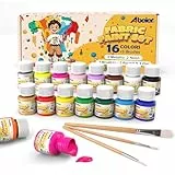 Textilfarbe Waschmaschinenfest Permanente Stoffmalfarben, Set aus 16 x 20ml Stofffarben in Fläschchen,Enthält 3 Pinsel.Das Textilfarben-Set eignet sich für Kleidung, Taschen und allen Stoffen