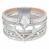 Telooco Lederarmband Damen Herz Wickelarmband Boho Mehrschichtig Armbänder