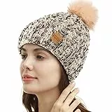 REDESS Damen Winter Pompom Beanie Mütze Fleece gefütterte warme Mützen, Dicke, lässige Schneestrickmütze für Damen