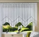 Jacquard Bogen Store Gardine, fertig genäht mit Kräuselband, pflegeleicht, chlorfrei, 145x300, 13114