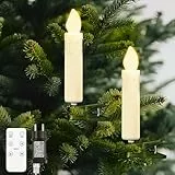 Lewondr Candela Kerzen Weihnachtsbaum, 20 LED Flackernd Flammenlos Clip Weihnachtsbeleuchtung mit Timer Fernbedienung & 4 Modi, Lichterkette Weihnachtsbaum Christbaumschmuck für Weihnachten, Beige