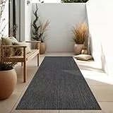 Paco Home Outdoor Teppich Flachgewebe Sisaloptik Modern Einfarbig meliert wetterfest & pflegeleicht Küchenteppich Ideal für Terrasse Balkon Garten, Grösse:80x250 cm, Farbe:Anthrazit