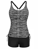JASAMBAC Burkini Damen Tankini Zweiteiliger Badeanzug Bauchweg Tankini Oberteil Und High Waist Badeshorts Komfortabel Bademode Mit Verstellbare Schultergurte Sportlich Strandmode