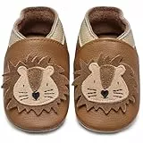 IceUnicorn Krabbelschuhe Baby Lauflernschuhe Jungen Weiche Leder Babyschuhe Kleinkind Lederschuhe mädchen Babyhausschuhe(Gelbbrauner Löwe,6-12)
