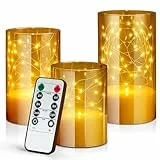 KIYTARBOO LED Kerzen Lichterkette 3PCS Flammenlose, Dimmbar Batteriebetriebene Kerzen, Unzerbrechliche Led Kerzen mit Fernbedienung und Timer, für Weihnachtsdekoration, Wohnkultur, Hochzeiten, Zimmer