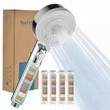 Nafall Duschkopf mit 4 PP Filter, Handbrause Wassersparend, Duschkopf Duschbrause mit 5 Strahlarten Hochdruck, Regendusche, Stoppfunktion (Chrom Weiß, Ohne Schlauch und Halterung)