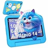2026 Neueste Android 14 Kinder Tablet 7 Zoll, 10GB(4+6) RAM+64GB ROM/TF 1TB, WLAN 6, 5G+2.4G WLAN, 8-Core 1.8 GHz, 1024*600, 3500mAh, Type-C, Bluetooth 5.0, Kids Tablet Mit EVA-Hülle - Blau