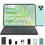 GOODTEL Android 15 Tablet 10.1 Zoll 22 GB RAM + 128 GB ROM (2 TB TF), Octa-Core, WiFi 6, Gemini AI,2 GHz, GMS, Widevine L1, 8 MP + 5 MP, Typ C, OTG, Cast, Tablet-PC mit Hülle, Tastatur und Maus -Grün