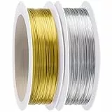 0.3mm x 100m Basteldraht Dünn, Silber Gold Schmuckdraht, Blumendraht, Bindedraht, 2 Rollen Draht zum Basteln für Schmuck Herstellung, Häkeln, DIY Handwerksarbeit, Blumensträuße, Binden & Verknoten