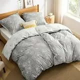 BEDSURE Bettwäsche 135x200 4teilig Baumwolle - Bettwäsche-Sets 2er Set Grau Bettbezug mit 2 Kissenbezüge 80x80 cm, ÖKO-TEX Wendebettwäsche Bedding mit Reißverschluss Ginkgo Muster