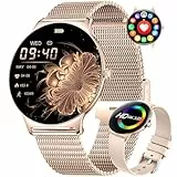 HIRREO Smartwatch Damen Mit Telefonfunktion,1.43' AMOLED Fitnessuhr Mit Schlafmonitor Kompatibel Android iOS,SchrittzäHler Kalorien IP68 Wasserdicht Smart Watch 100+Sport Modi Roségold