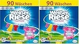 Weißer Riese Color Pulver (90 Waschladungen), Colorwaschmittel mit riesiger Waschkraft schon ab 20° C, riesig ergiebiges Waschpulver, ideal für Familien mit Kindern (Packung mit 2)