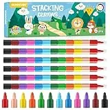 ECHOCUBE 6 Stück Stapelbare Buntstifte Kinder, Regenbogen Baustein Set für Junge & Mädchen, Steckbare Malstifte Wachsmalstifte für Geburtstag Gefälligkeiten & Party Geschenke