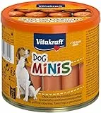 Vitakraft Dog Minis, Hundeleckerli, Mini Würstchen aus Geflügel, in Dose mit Deckel, Hunde Trainingsleckerli, gewürzreduziert, ohne Zusatz von Zucker (1x 120g)