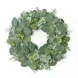 UXORSN Kranz für Haustür 30cm Künstliche Eukalyptus Türkranz Frühlings Sommer Deko Grünkranz mit Beeren Grüner Blatt Willkommen Kränze Türkranz Ganzjährig für Wände Fenster Bauernhaus Türdekoration