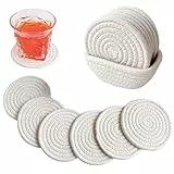 Valdivia Boho Untersetzer Gläser mit Ablagekorb, Handgefertigte Baumwolle Saugfähige Getränkeuntersetzer für Esstisch, Bars, Küche, Büro, Cafés, Minimalistische Wohnung Deko und Geschenk zum Einzug