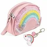 VALICLUD Regenbogen Herz UmhäNgetasche FüR MäDchen Mit Regenbogen SchlüSselanhäNger, Kinderhandtasche Mit ReißVerschluss, Sommer SüßEs Design