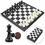 Peradix Schachspiel Magnetischem Einklappbar Schachbrett Schach für Kinder ab 6 Jahre (Schwarz und Weiß-25 * 25cm)