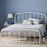 Zinus Heidi King Size Bettrahmen - Bett 150x200 cm - 30 cm Höhe mit Stauraum unter dem Bett - Metall Plattform Bettrahmen mit Kopfteil und Fußteil - Weiß