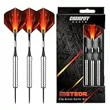Champify® Brass Darts Set “Meteor” mit 23g Barrel und Stahlspitze | 3 Dartpfeile mit 6 Schäften & Flights | inkl. weiteres Zubehör | Dartpfeile mit Stahlspitzen